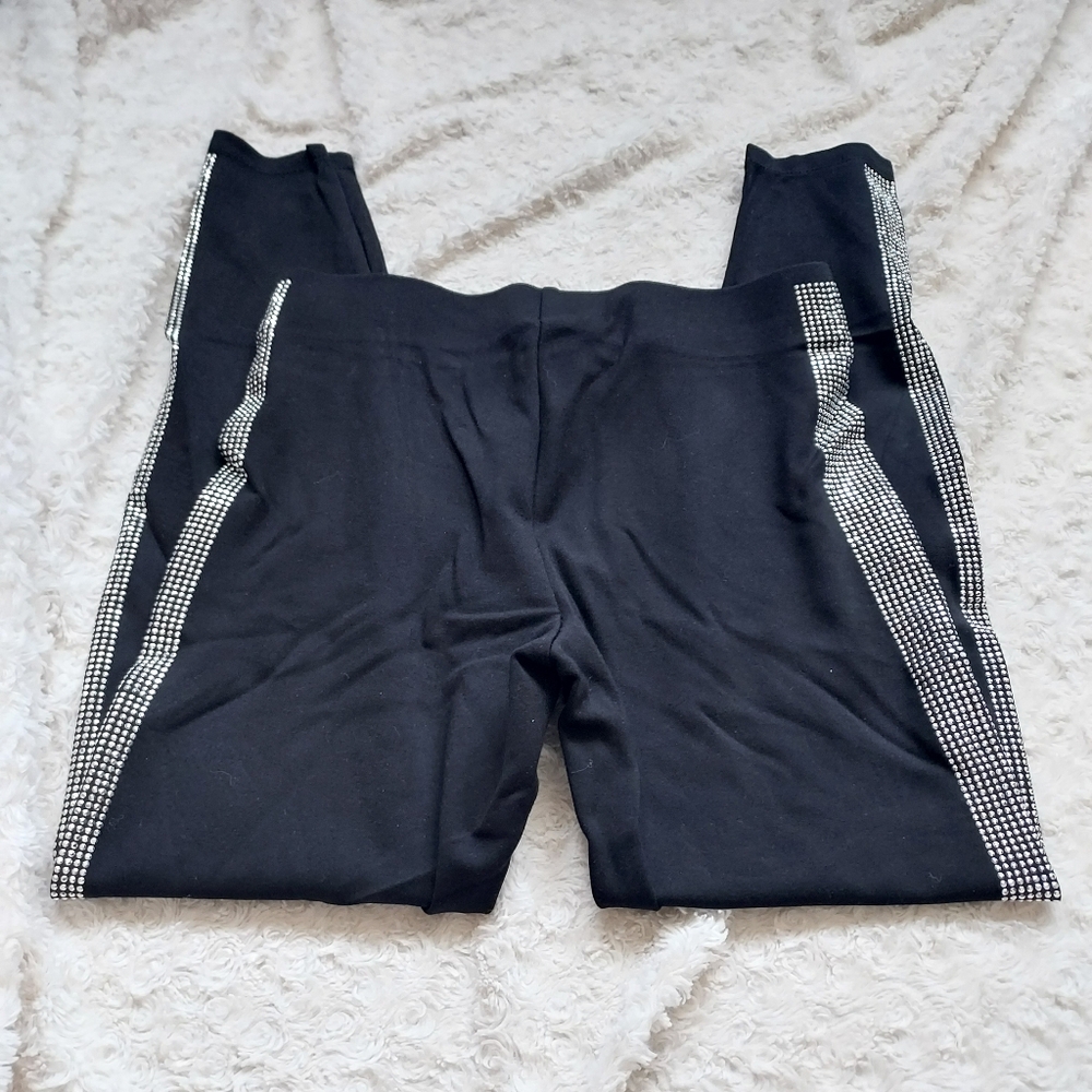 Black leggings silver dot Metallic bling side panel accents Medium Flashy Jazz